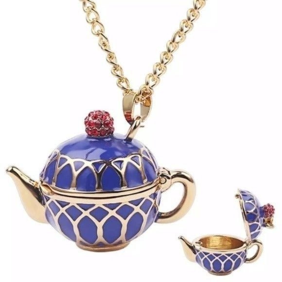Tea pot necklace & earrings set enamel - Picture 7 of 7